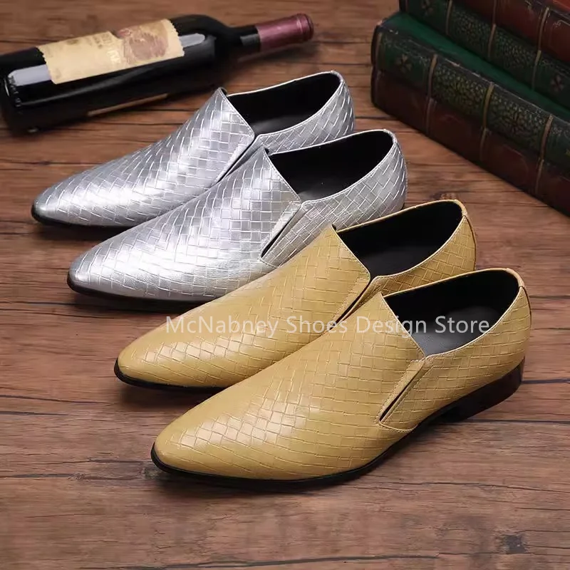 

Luxry Crystal Chain Decor Men Loafers Outside Casual Shoes Fashion Pointed Toe Chunky Heel Shallow Slip-On Pumps Male Oxfords