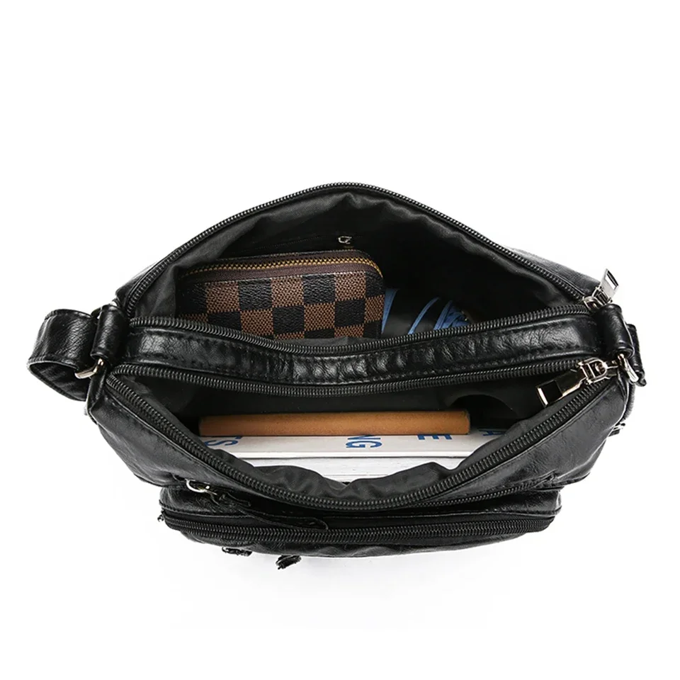 Fashion Soft Leather Crossbody Bags for Women Casual Female Multi Pocket Messenger Bags Retro Handbags Ladies Shoulder Bags 6