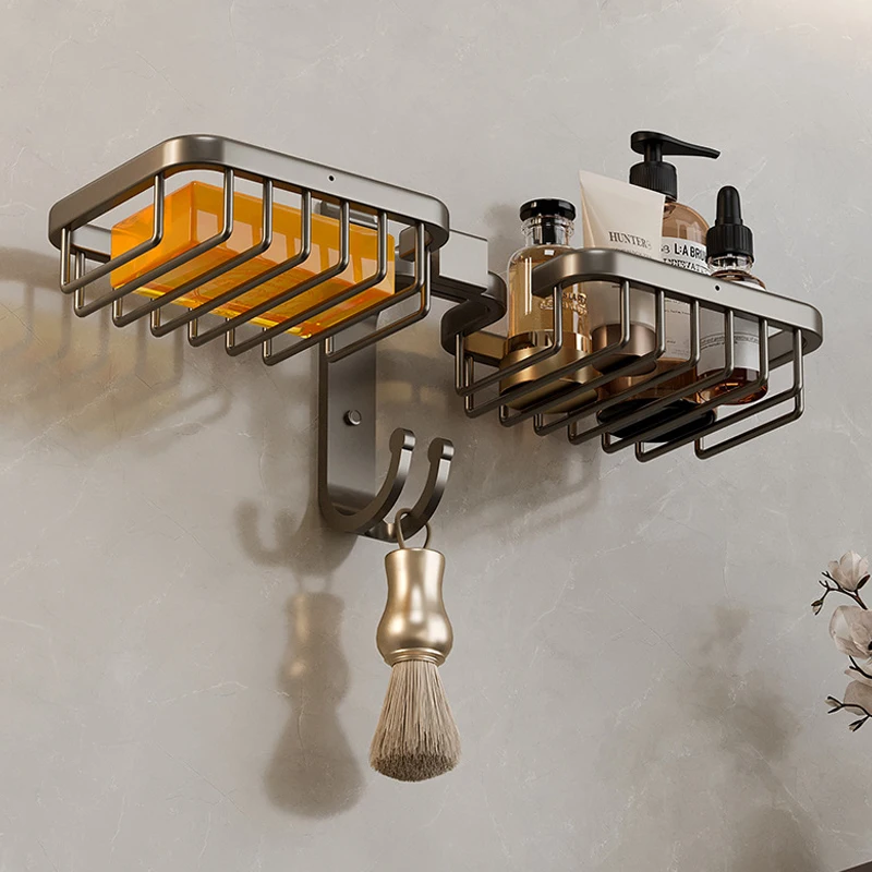 Wall Mounted Bathroom Soap Dish Holder Kitchen Sponge Storage Shelf Aluminum Self-adhesive Soap Box Basket Rack Home Organizer soap holder,soap dish rack