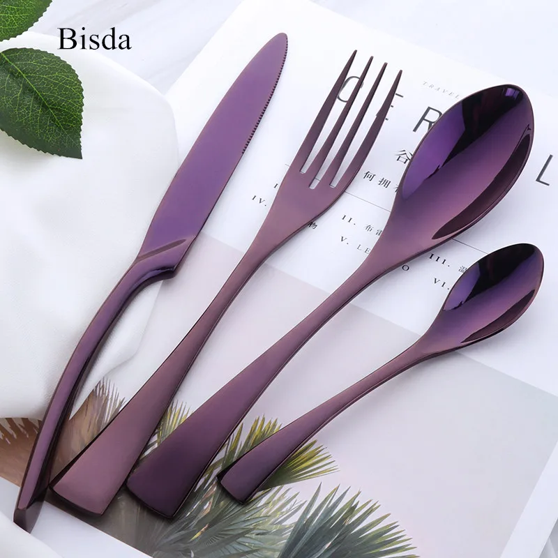 Cutlery set western style cutlery set stainless steel cutlery set 4Pcs purple cutlery set stainless steel blue dinnerware set knife fork table fork black tableware