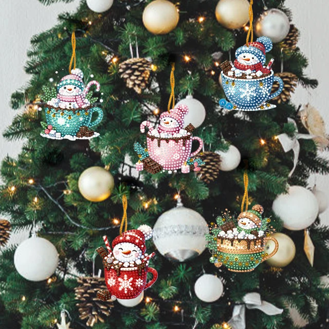 5/6 Uds acrílico de forma especial tema de Navidad pintura de diamante Kit de adornos colgantes pintura de diamante decoraciones colgantes decoración del hogar