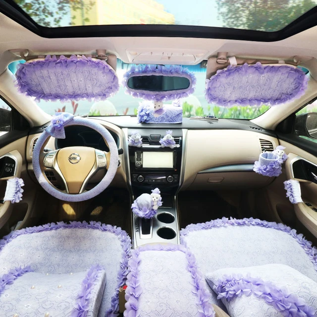 Corona di cristallo viola seggiolino Auto accessori interni coprivolante  peluche supporto per collo Auto cintura di sicurezza Set di copertura del  cambio - AliExpress