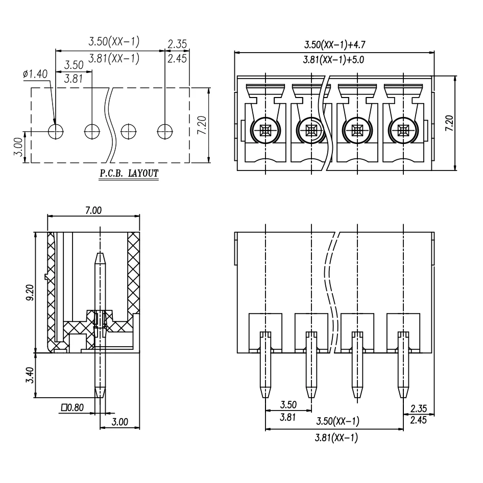Description Picture 4 of item25PCS/50PCS 15EDGRC 3.81 3.5 Male pluggable terminal block KF2EDGR ECH381R ME030-350 SC3.81/90G