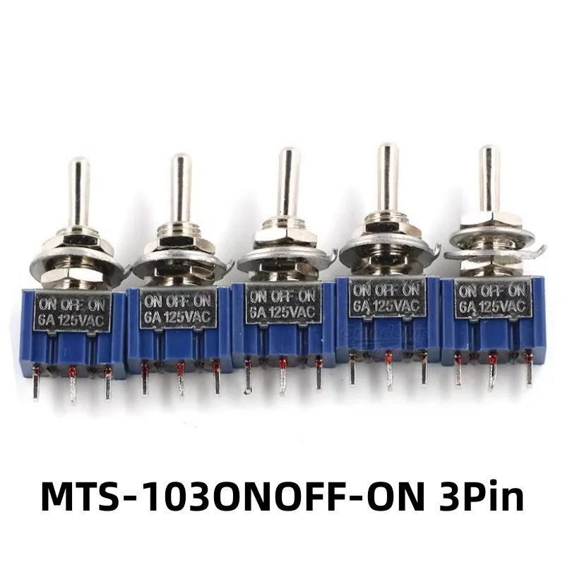 

10Pcs MTS-103 Miniature Control Toggle Switch Single Pole Double Throw SPDT ON-OFF-ON 120VAC 6A 6mm Mounting Hole