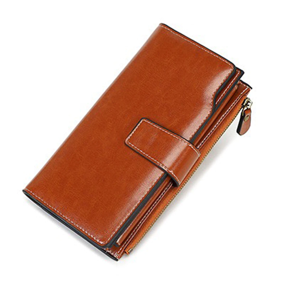 Anti-theft brush women's wallet long oil wax leather retro wallet European and American large capacity clutch bag