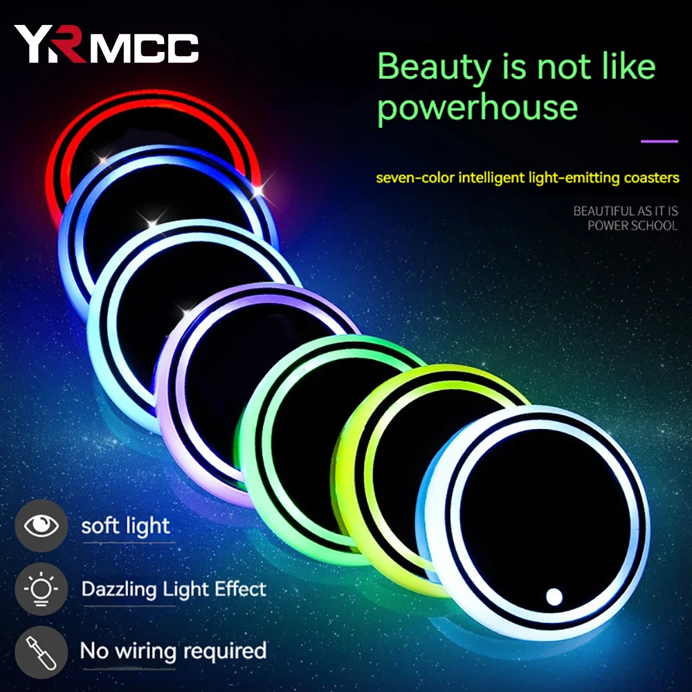 Car Strobe Light Ambient Light Car Interior Ambient Light 1/2PCS Car Luminous Water Cup Coaster 7 Colors Auto Universal Cup Holder Luminous Lamp Anti-slip Cars Ambient Light Decoration