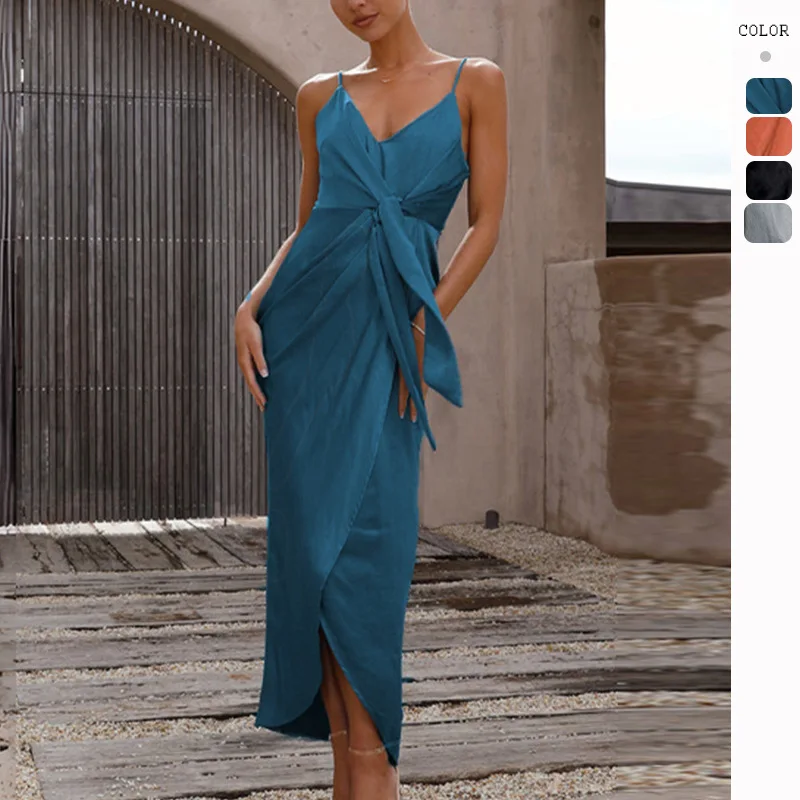 

HIgh Quality 2023 Summer Sexy Women Dress Halter Pure Color Design Clothes Formal Elegant Evening Party Dresses Robe Fashion Y2k