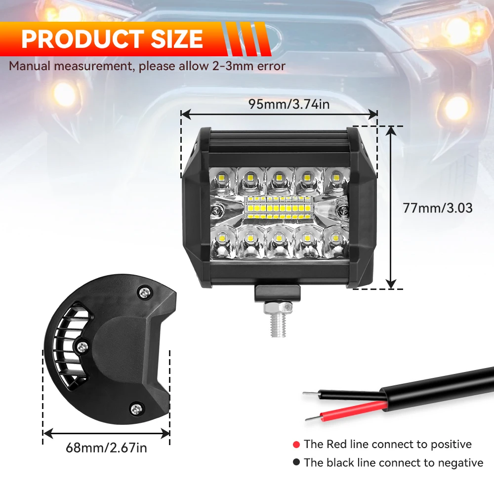 LED Work Light Bar 144W/120W Spot Flood Beams Combo for Car Tractor Boat OffRoad Truck SUV ATV Car Repairing Lights 4