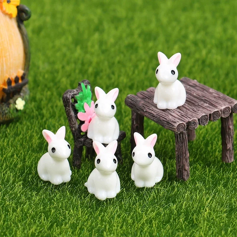 10/20/50PCS Mini Resin Bunnies Miniature Figures 3D Little White Rabbit Ornament Micro Landscape Dollhouse Decoration Diy Crafts 2