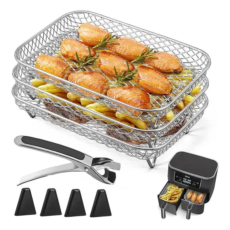 

3-layers Air Fryer Rack Stackable Grilling Rack Stainless Steel Airfryer Oven Grill Steamer Cooker Air Fryer Accessories Set