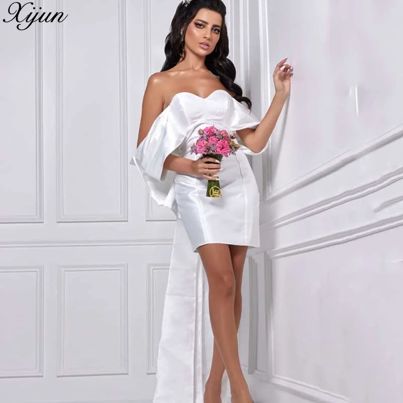 

Xijun Simple Wedding Dress Elegant Off The Shoulder Bow Mini Prom Dresses For Women Bride Celebrity Gala Gowns Vestidos De Novia