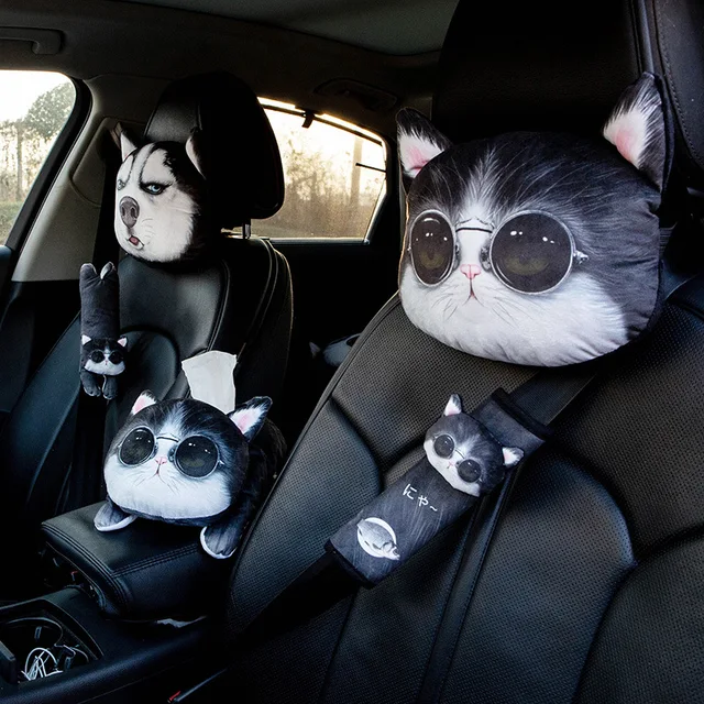 Cute Dog Cat Car Headrest Car Neck Pillow A Novelty Head Support Cushion for Your Interior Car Accessories
