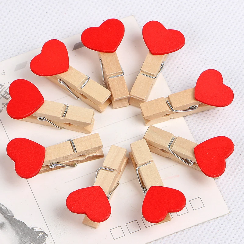 

50pcs Wooden Colored Love Heart Photo Clips Memo Paper Peg Clothespin Stationery Christmas Wedding Party Craft Home Decor