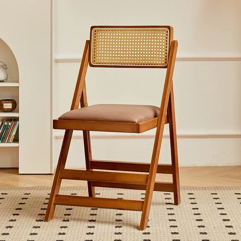 Modern Simple Folding Bar Chair Solid Wood High Stool Dining Room Japanese Style Rattan Back Dining Chair Nordic Furniture