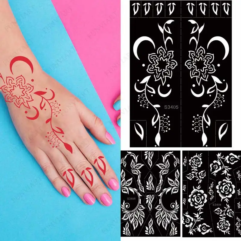 New-Professional-Henna-Stencil-Temporary-Hand-Tattoo-Body-Art-Sticker ...