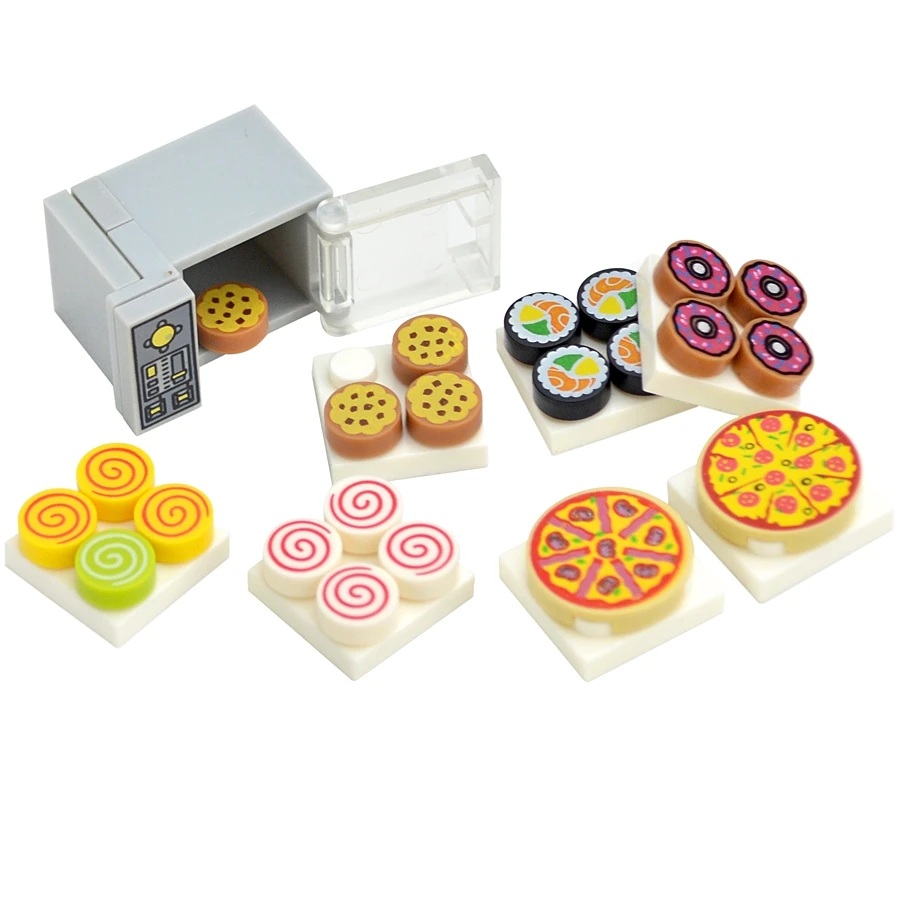 DIY Building Blocks Food Set: Bread, Fish, Fruit, and Roast Chicken City Accessories