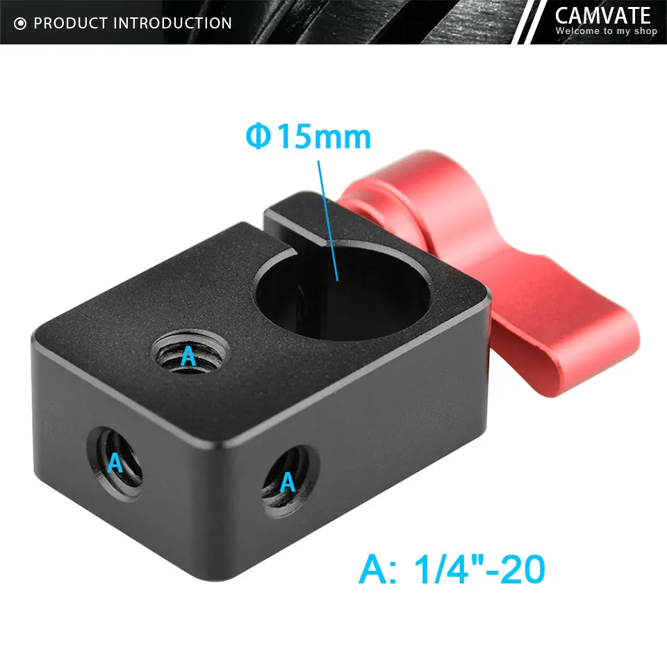 15mm Single Rod Clamp Adapter With Adjustable Khumbscrew & 1/4" Threaded Holes F