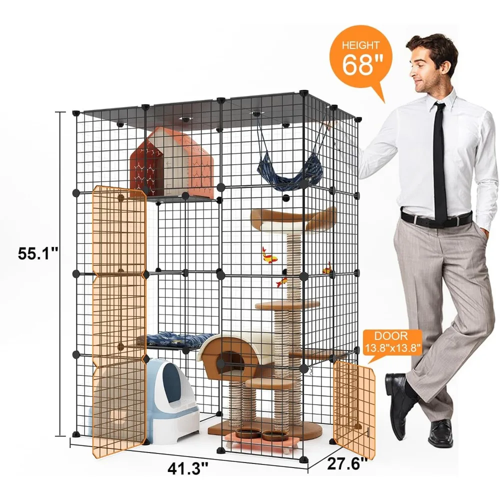 Large Cat Cage Enclosure Indoor DIY Cat Playpen Detachable Metal Wire Kennels Crate 2x3x4 Large Exercise Place