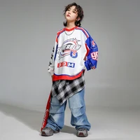 Ensemble de vêtements pour enfants, garçons et filles, style K-pop, pull oversize, pantalon cargo, streetwear hip hop, vêtements de jazz, costume de danse 3