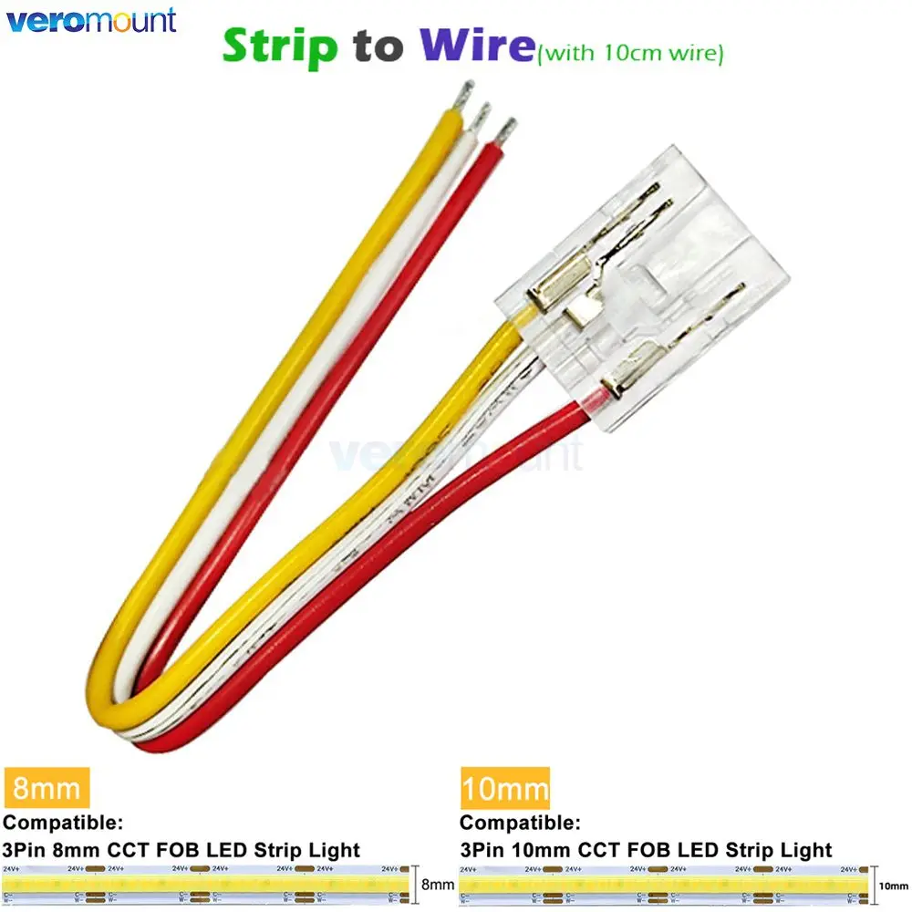Kit Connettori LED FCOB COB 3pin 10mm - 10 Pezzi, Con Cavi E Adattatori A L - Foto 6