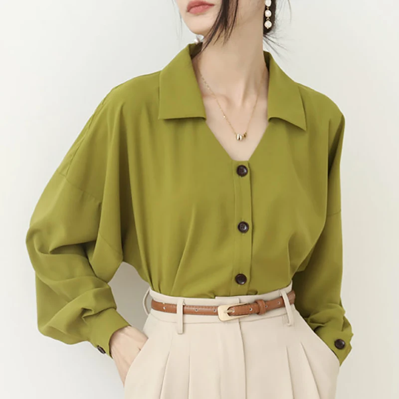 Модная Однотонная рубашка с лацканами