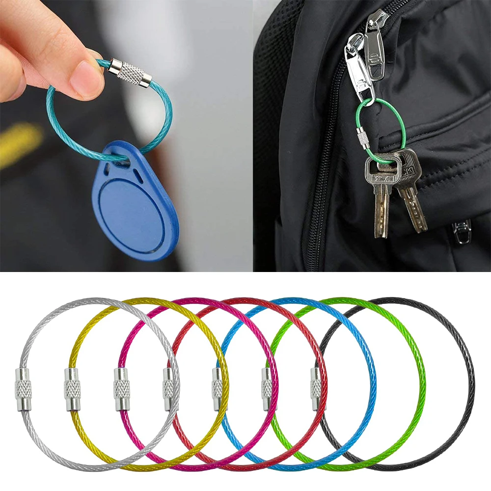 5-10pcs Keychain 2mm PVC Coating Steel Wire Key Rings