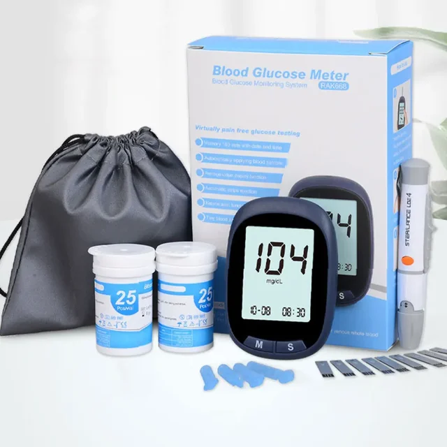 Blood Glucose Meter Glucometer and Test Strips Needles Sugar Monitor Diabetes Tester Home Medical Device Kit Health Care Tools