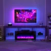 Modern 70" TV Fireplace Stand with 12-Color LED Lights & 12-Color Flame, High Gloss Floating Fireplace Entertainment Center 6