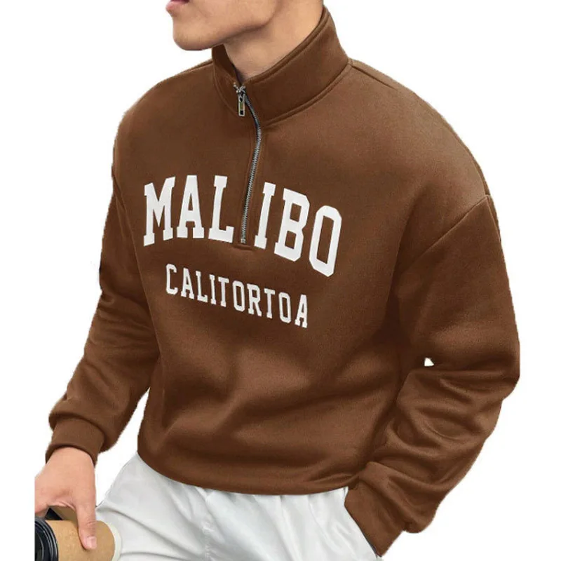 Men's Sweatshirt Spring Autumn Casual Solid Long Sleeve Half Zipper Sweatshirts Pullovers Letter Printed Pullover Tracksuit Men