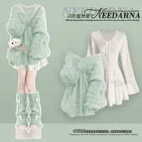 Women Suit French Plus Size Matching Sets Temperament Knitted Sweater Slimming Mini Dress Two-piece Set - Image 3
