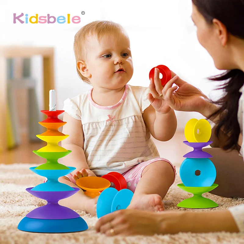 Rainbow Rotating Children's Stacking Cup Building Blocks Early Education Puzzle Rotating Tower Ring