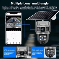 Caméra IP solaire à double objectif 12MP, trois écrans, 4G, 6K, webcam de sécurité extérieure, vision nocturne PIR, caméra de surveillance domestique étanche, suivi automatique, alarme et vision nocturne couleur, caméra étanche IP66, caméra de surveillance 4G alimentée par batterie rechargeable 2