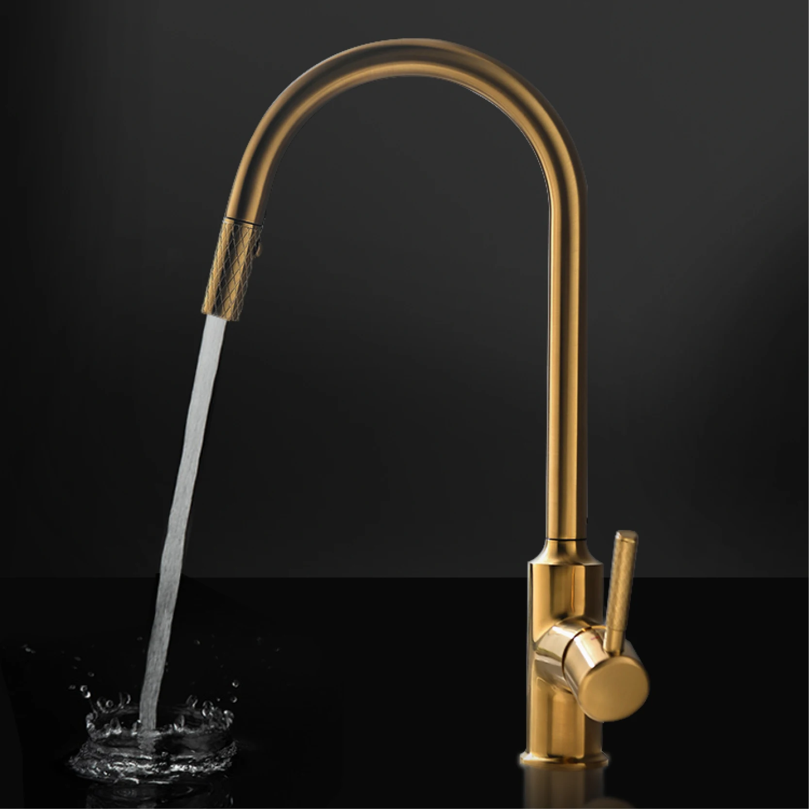 AITANA Simple Brushed Gold Brass Kitchen Faucet Pull-out Design Single Handle Cold & Hot Dual Control 2-function Sink Tap