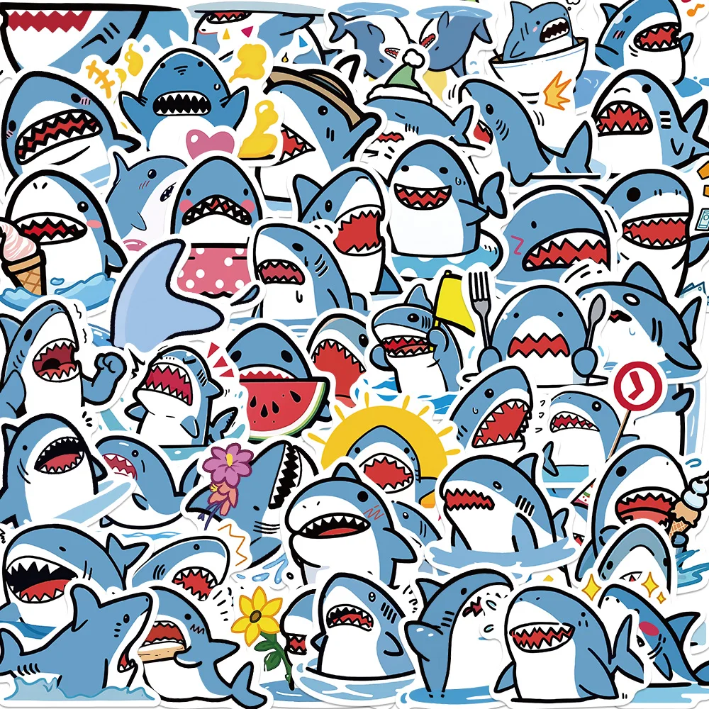 

50pcs Cartoon Fat Shark Stickers Cute Decal for Kids Teens Waterproof Sticker for Water Bottle Laptop Luggage Helmet Decor
