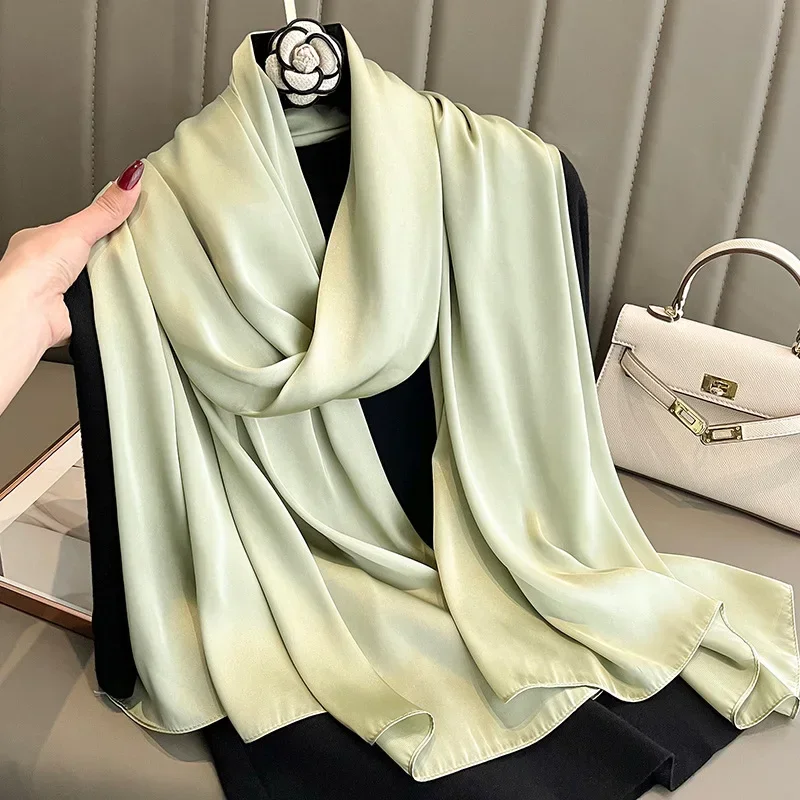 180x90cm Women Plain Big Silk Satin Scarf Shawl Headbands Headscarf Neckties Neckerchief Sun Protection Beach Towel Cover Ups
