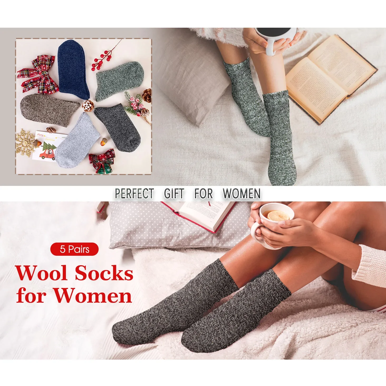 5 Pairs Womens Winter Warm Socks Thick Knit Cabin Cozy Crew Soft Socks Gifts