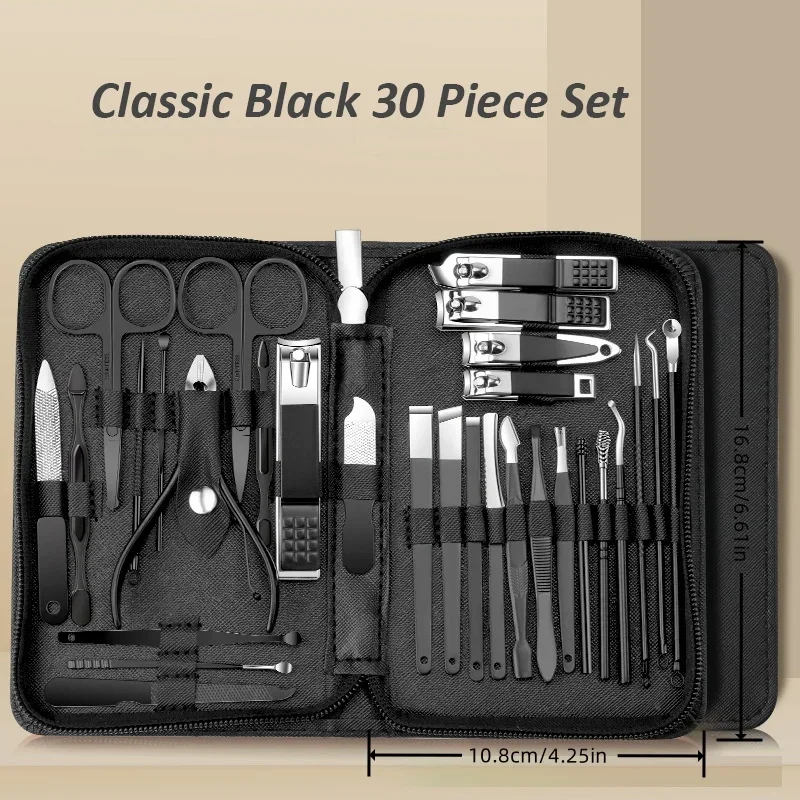 30pcs Professional Stainless Steel Nail Clipper Set Green Nail Tools Manicure  Pedicure Set of 30pcs Travel Grooming Kit 4
