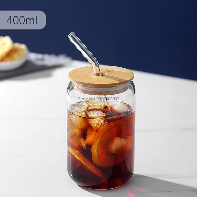 500ML Glass Cups With Lid and Straw Mason Jar Clear Juice Milk Cup With  Bamboo Lids Drinkware Simple Stripe Juice Milk Mocha Cup - AliExpress