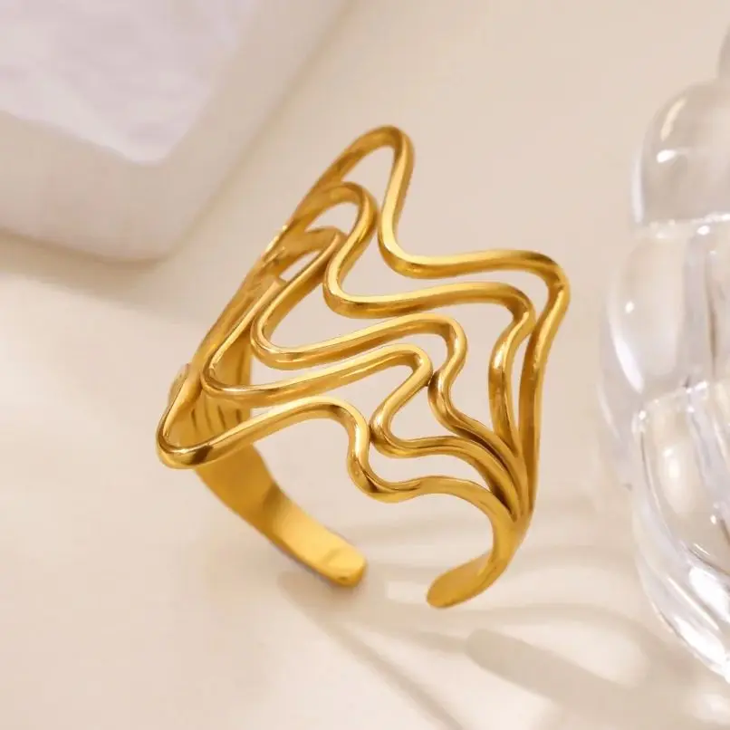Stainless Steel Multilayer Wave Rings For Women