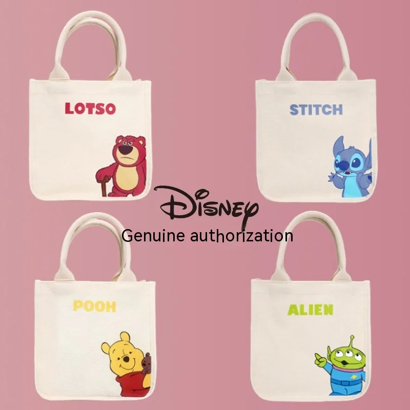 23Cm Disney Genuine Strawberry Bear Stitch Alien Winnie The Pooh Square Multi-Purpose Canvas Tote Bag Shopping Bag Spring Bag