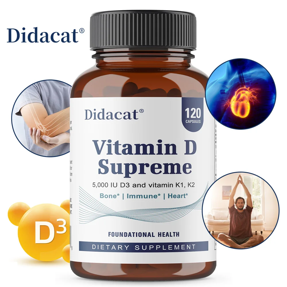 Vitamina D Supreme 5000 UI - Supporto al sistema immunitario e alla salute delle ossa - Integratore di vitamina D3 senza glutine con vitamina K_voghion.com