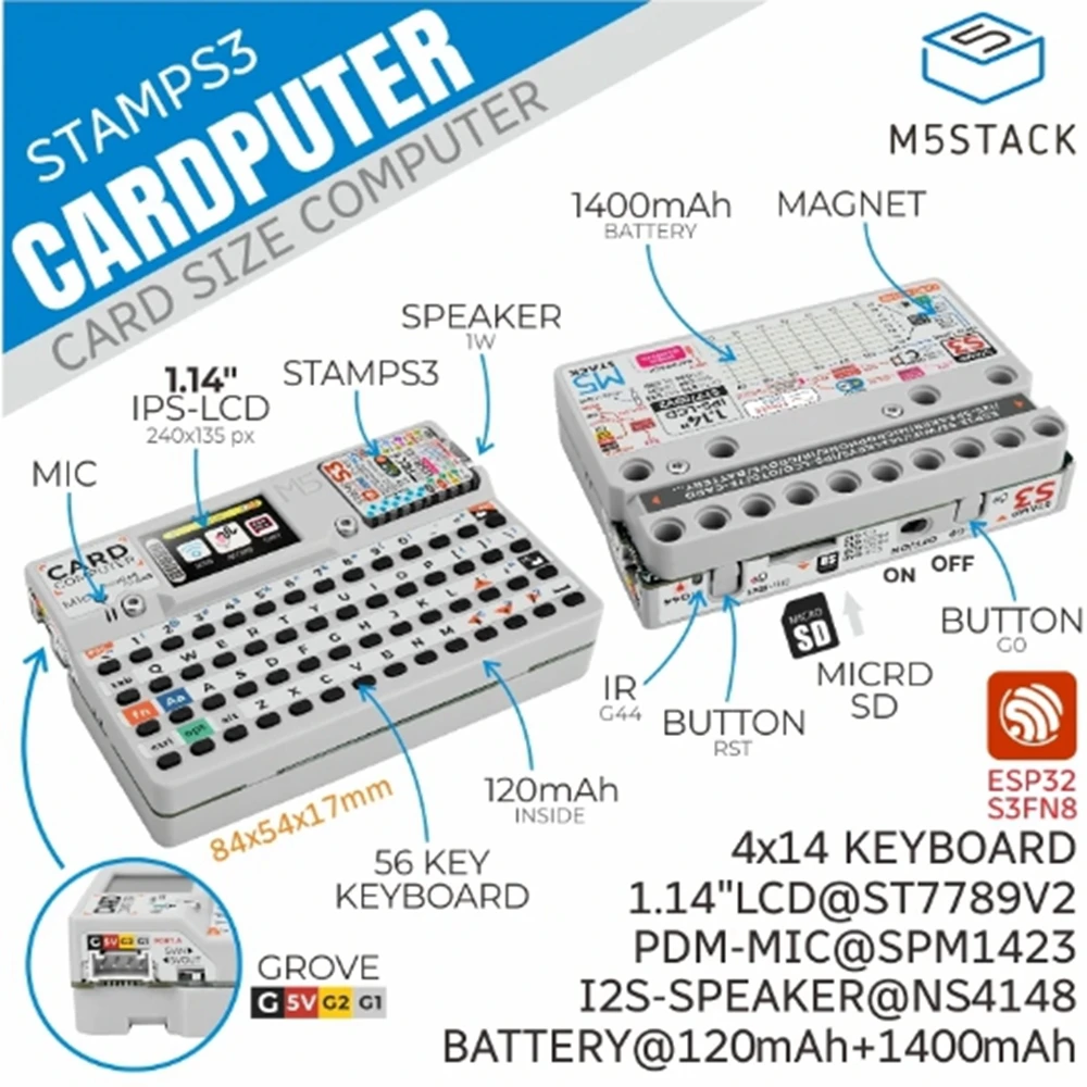 M5stack Cardcomputer StampS3 microcontroller 56 key keyboard card computer DIY Electronics