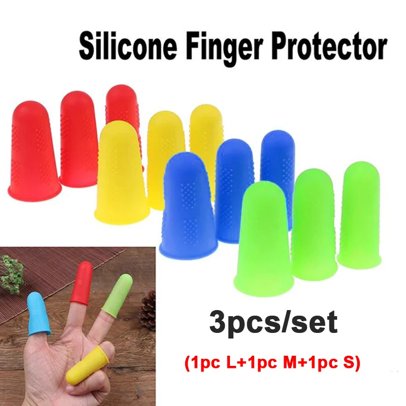 Finger Protector 3Pcs Silicone Anti-cut Heat Resistant Finger Sleeves Cooking