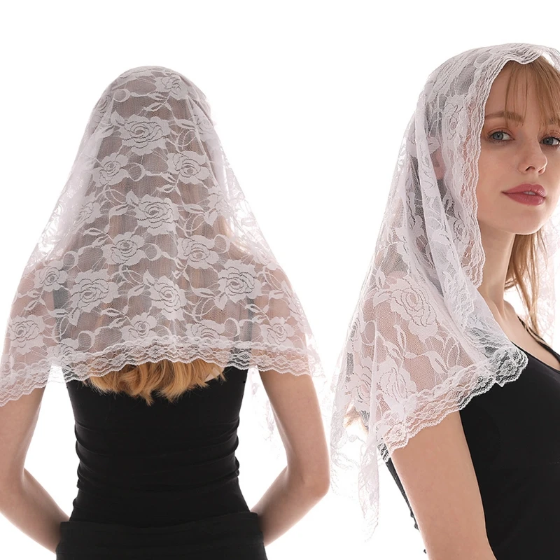 Catholic Church Veil Spanish Style Lace Traditional Vintage Mantilla Veil Latin Mass Head Covering Scarf Arc Shape