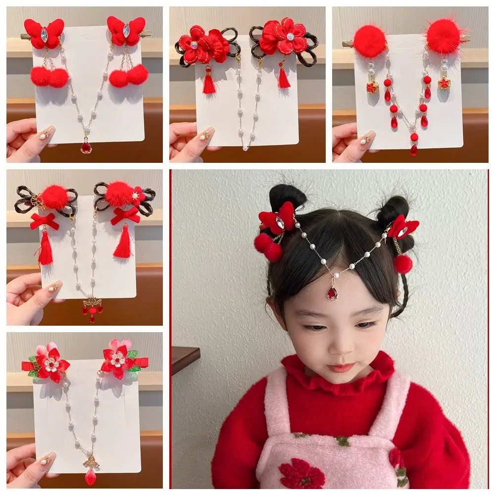 

Tassel Children Red Hairpin All-match Forehead Chain Bow Ancient Style Hairpin Baby Headwear Bowknot Hanfu Hair Sticks Children