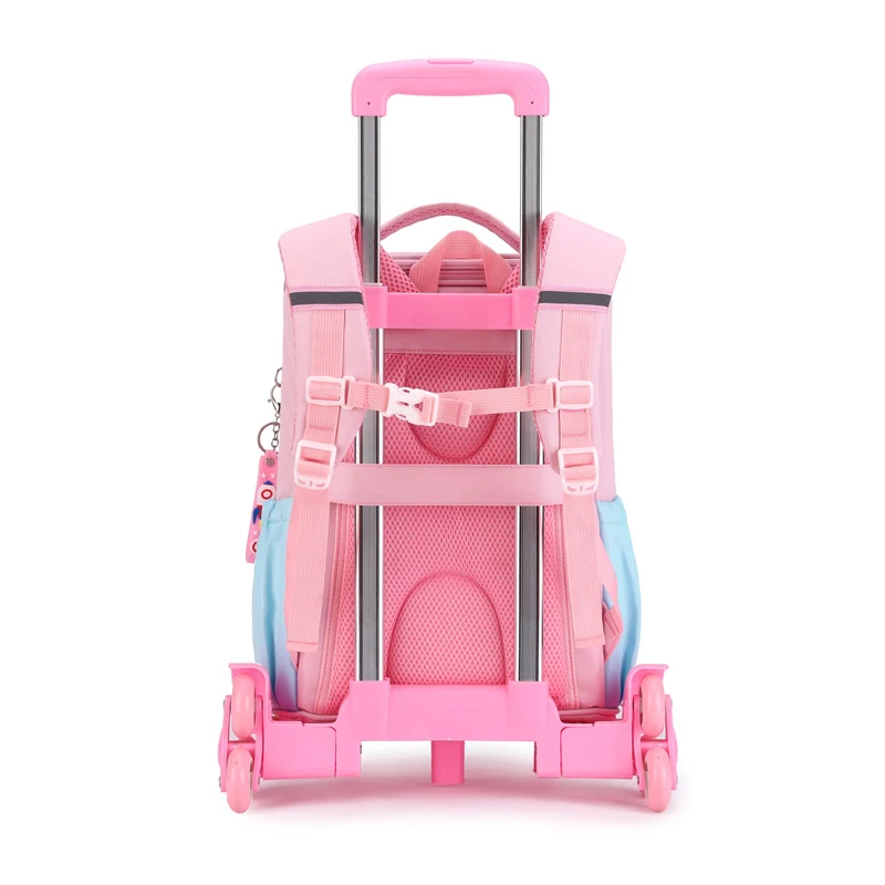 New Fashion Cartoon Children's School Bags with Wheeled Trolley Backpack Teenagers Girls Rolling Backpack Students Kids Backpack