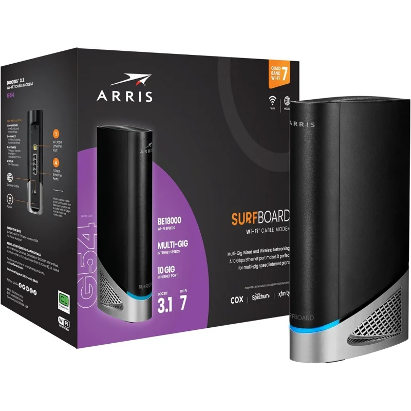 

ARRIS Surfboard G54 DOCSIS 3.1 Multi-Gigabit Cable Modem & BE 18000 Wi-Fi 7 Router | Comcast Xfinity, Cox, Spectrum| Quad-Ba