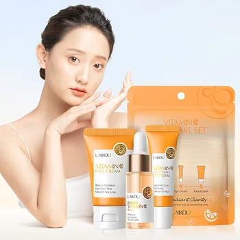 LAIKOU Vitamin C Skin Care Sets 3pcs Face Cream Serum Eye Cream Moisturizing Anti Wrinkles Facial Care Kit 2