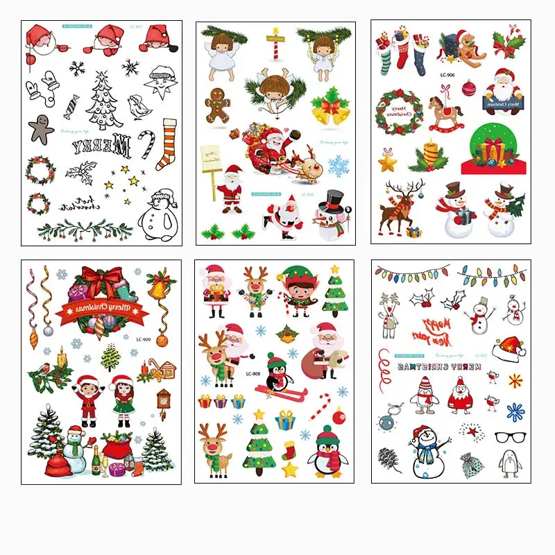 Christmas Tattoo Stickers for Kids Festival Tattoo Temporary Waterproof Body Art Face Hand Cartoon Stickers Fake Child Tattoo