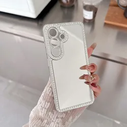 Luxury Plating Diamond Makeup Mirror Phone Case - Acrylic Shockproof Cover - Galaxy S23 Ultra (1)
